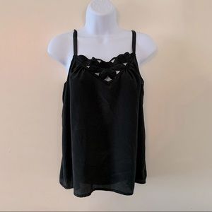 Chagall Black Camisole Sz 10 Floral Lace Trim